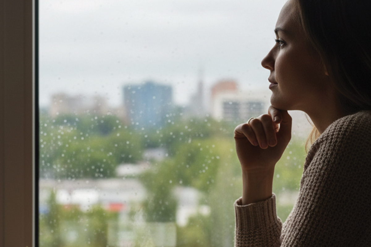 Woman looking out window Woman looking out window